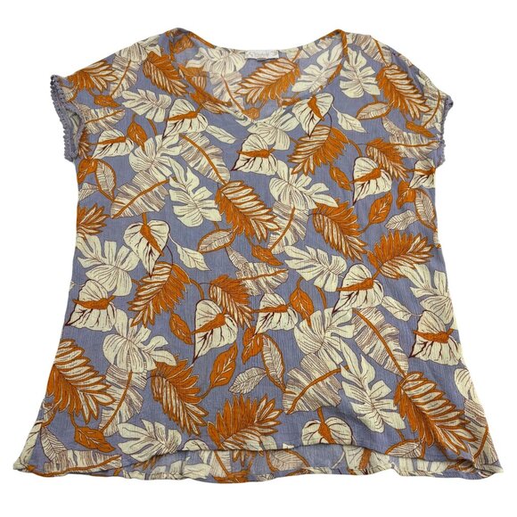 Weekend Suzanne Betros Womens 1X V-Neck Top Short Sleeve Leaf Pattern Rayon - Picture 1 of 5